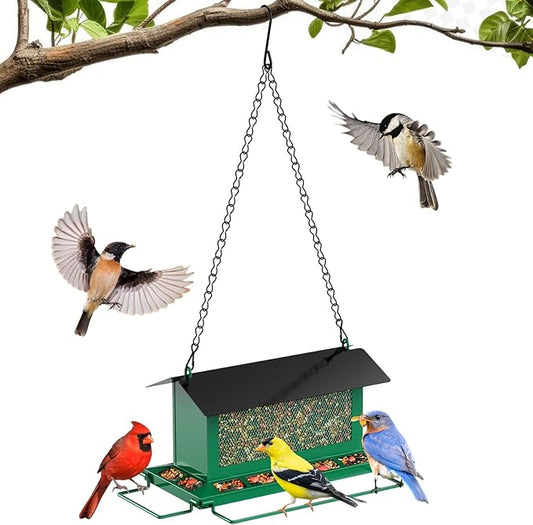 Bird Feeder for Outdoor Hanging, Large Squirrel Proof Birdfeeders w/ 14 Feeding Ports - Heavy Duty Metal Bird Feeders for Outside Hanging, 4 Lb Large Capacity Birdfeeder to Attracting Birds-VerdiqueGarden