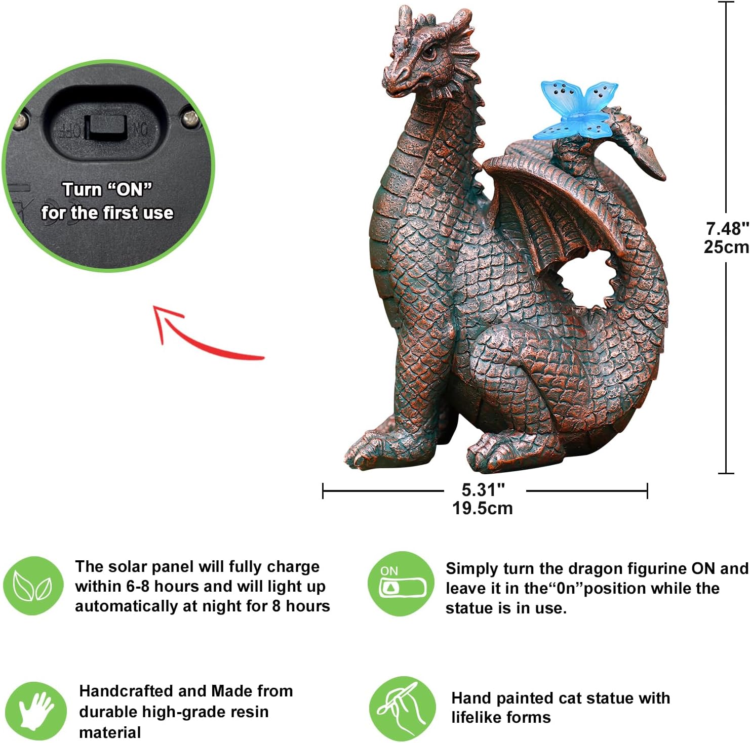 Nacome Dragon Outdoor Statues for Garden: Outside Decor with Butterfly Clearance for Yard Art Lawn Ornaments Porch Patio Balcony Home House - Birthday Gifts for Grandma Mom Women-VerdiqueGarden