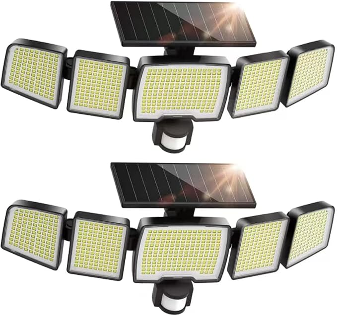 UME Solar Outdoor Lights 620 LED 4500LM, IP65 Waterproof Motion Sensor Outdoor Lights, 5 Heads Solar Security Flood Light 270 Wide Lighting Angle with 3 Modes for Garden Patio Yard - 2 Pack-VerdiqueGarden