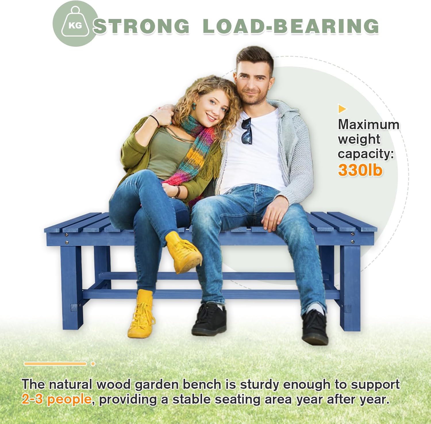 Outdoor Garden Wood Bench, 3-Person Weatherproof Wooden Bench Park Narrow Bench, Never Rot or Fade Waterproof Backless Bench for Entryway, Outdoor, Patio, Porch, Backyard and Park (Blue,47.2''/120cm)-VerdiqueGarden