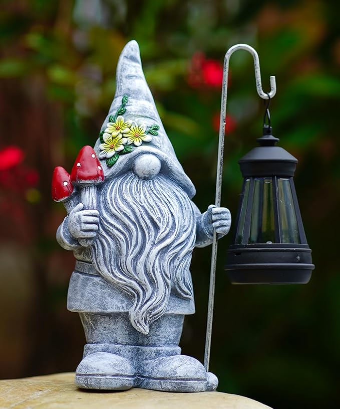 Solar Gnome Statue for Outdoor Decor: Outside Garden Sculpture for Yard Lawn Balcony Patio Porch- Birthday Gifts for Mom Women Grandma-VerdiqueGarden