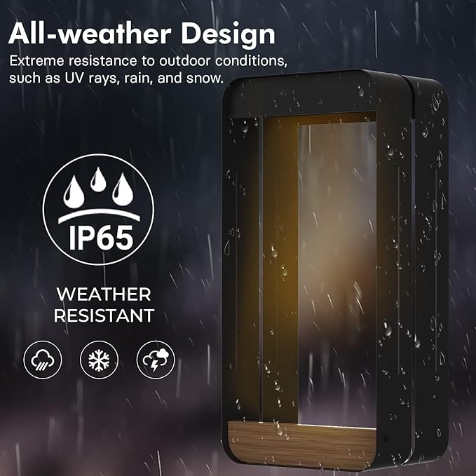 Grand patio Solar Outdoor Power Wall Sconce Shelf Planter, Waterproof Decor LED Wall Light Lamp with Woodgrain for Patio, Porch, Solar Energy, Black(S-Rectangle)-VerdiqueGarden