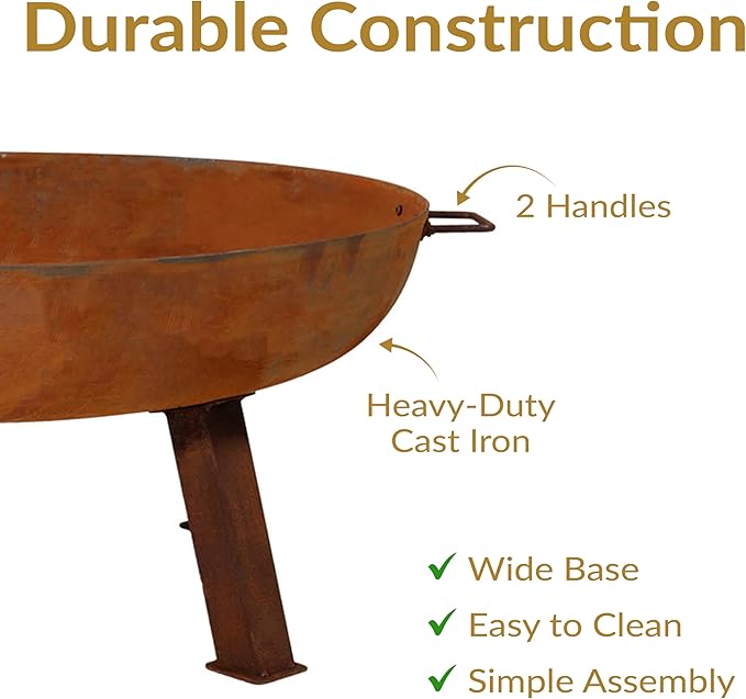 Sunnydaze 34-Inch Cast Iron Heavy-Duty Fire Pit for Outside - Wood-Burning Outdoor Fire Pit Bowl with Handles - Oxidized Finish-VerdiqueGarden