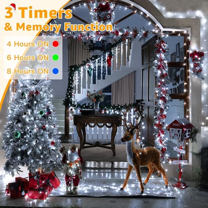 Ollny Outdoor String Lights 800LED 262FT, Cool White Waterproof Fairy Light with Remote Plug in, 8 Modes Timers Dimmable Christmas Lights for Outside Indoor Bedroom Patio Camping Garden-VerdiqueGarden