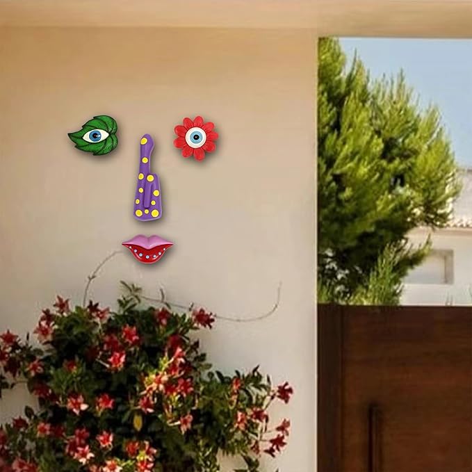 Tree Faces Decor Outdoor,Funny Tree Faces Sculpture,Colorful Fence Decorations Outdoor,Suitable for Yard and Garden Art Décor(1pcs, Colorful Leaves)-VerdiqueGarden