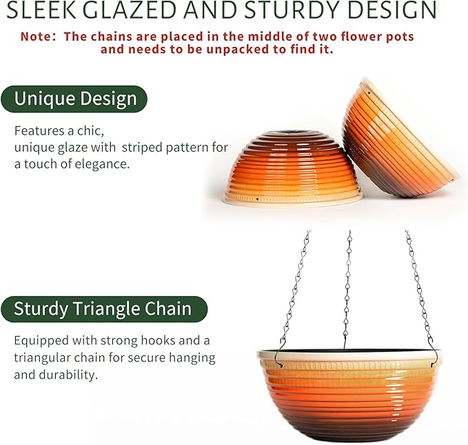 10 Inch Hanging Planter, 2 Pack Hanging Planters for Indoor Outdoor Plants Self Watering Hanging Pots with Drainage Holes for Garden Home-VerdiqueGarden