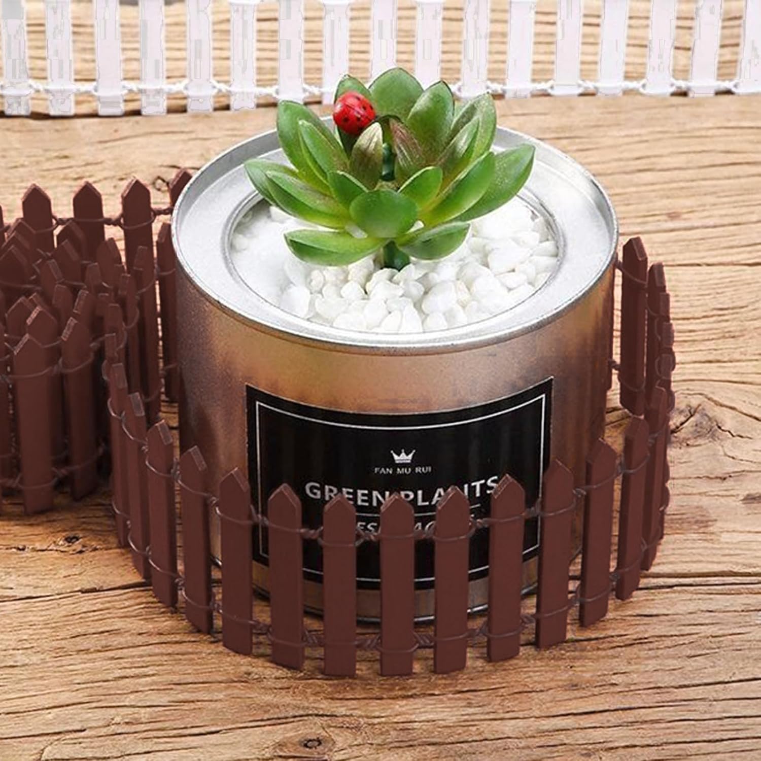 35 Inches Mini Fairy Garden Fence DIY Small Wood Decorative Picket Fence Micro Landscape Miniature Ornaments for Dollhouse, Crafts, Diorama Project, Plant Pot (Brown(2 PCS))-VerdiqueGarden