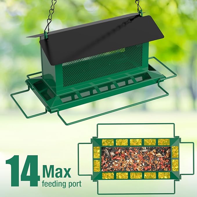 Bird Feeder for Outdoor Hanging, Large Squirrel Proof Birdfeeders w/ 14 Feeding Ports - Heavy Duty Metal Bird Feeders for Outside Hanging, 4 Lb Large Capacity Birdfeeder to Attracting Birds-VerdiqueGarden