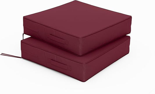 Patio Chair Cushions 19 X 19 X 4 Inch Waterproof Outdoor Seat Cushions for Patio Furniture, Outdoor Sofa Couch Pads with Ties & Handle, Set of 2, Burgundy-VerdiqueGarden