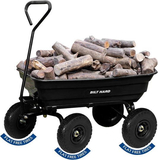 BILT HARD Poly Garden Dump Cart 600 lbs with No Flat Tires, Quick Release, 4 Cu Ft Dump Wagon Heavy Duty for Yard, Outdoor-VerdiqueGarden