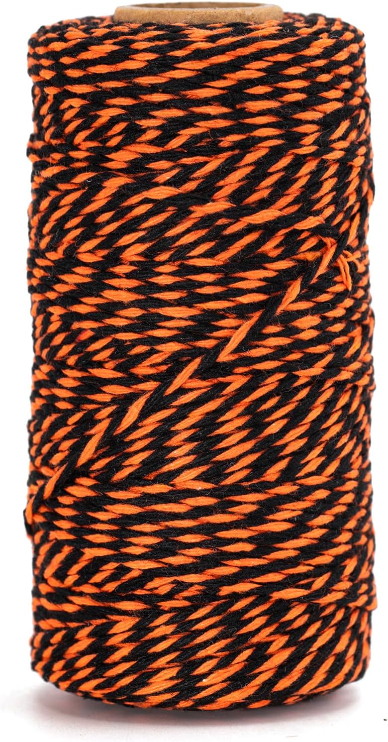 KINGLAKE Halloween Twine - Orange & Black Cotton String, 2mm, 328 Feet, DIY Crafts, Gift Wrapping, Party Decoration, Gift Tags-VerdiqueGarden