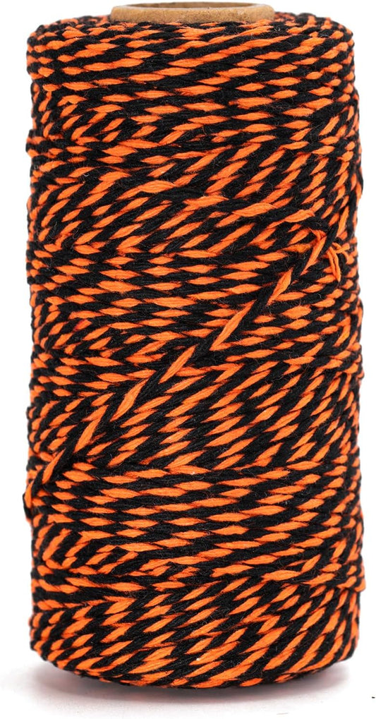 KINGLAKE Halloween Twine - Orange & Black Cotton String, 2mm, 328 Feet, DIY Crafts, Gift Wrapping, Party Decoration, Gift Tags-VerdiqueGarden
