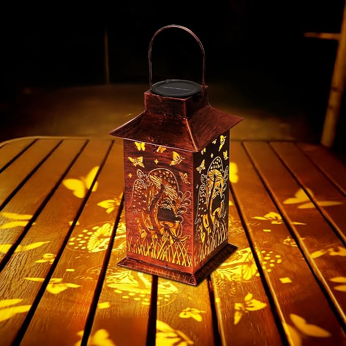 Homemory Mushroom Solar Lanterns Waterproof, Metal Hanging Hollowed-Out Metal Decor Lantern, LED Outdoor Decoration for Outside LED Lanternse for Yard, Backyard, Porch, Lawn-VerdiqueGarden