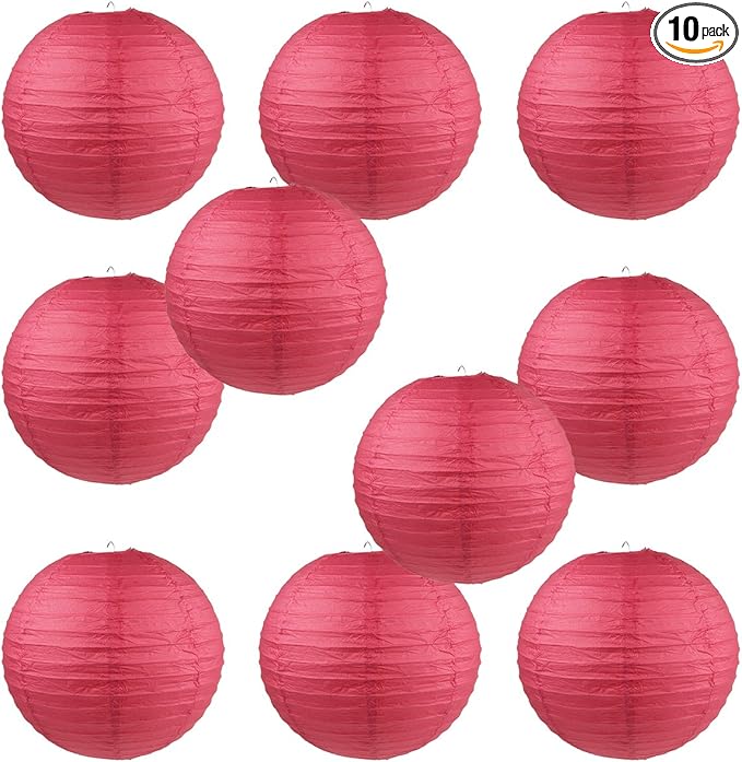 WYZworks Round Paper Lanterns 10 Pack (Red, 14") - Hanging Paper Lanterns Lamp for Wedding, Birthday, Party and Home Decorations with 8", 10", 12", 16" Option-VerdiqueGarden