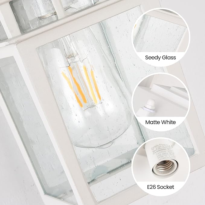 Outdoor Wall Lantern, Exterior Lighting Fixtures Wall Mount, 2 Pack White Outdoor Sconces with Seeded Glass, Exterior Porch/Patio Lights for House Front Door Garage-VerdiqueGarden