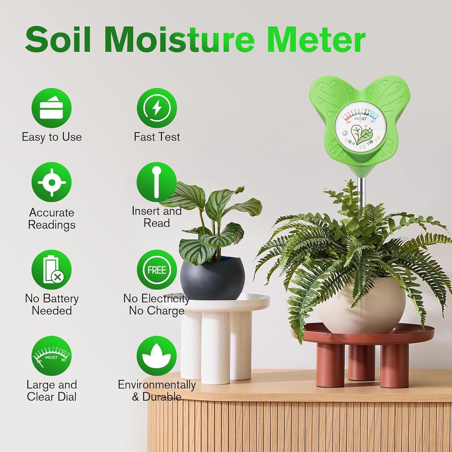 UNIWA Soil Moisture Meter, Plant Water Meter for House Plants and Indoor Potted Plants, Soil Moisture Monitor for Garden, Farm, and Lawn Plant Care,No Battery Needed-VerdiqueGarden