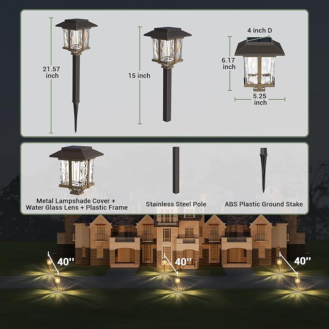 XMCOSY+ Solar Outdoor Lights Waterproof IP65, Solar-Powered Garden/Yard/Pathway Lights with Warm White 2-Tone Bronze-Wood Stainless Steel Design for Landscape Driveway Walkway Decorative-VerdiqueGarden