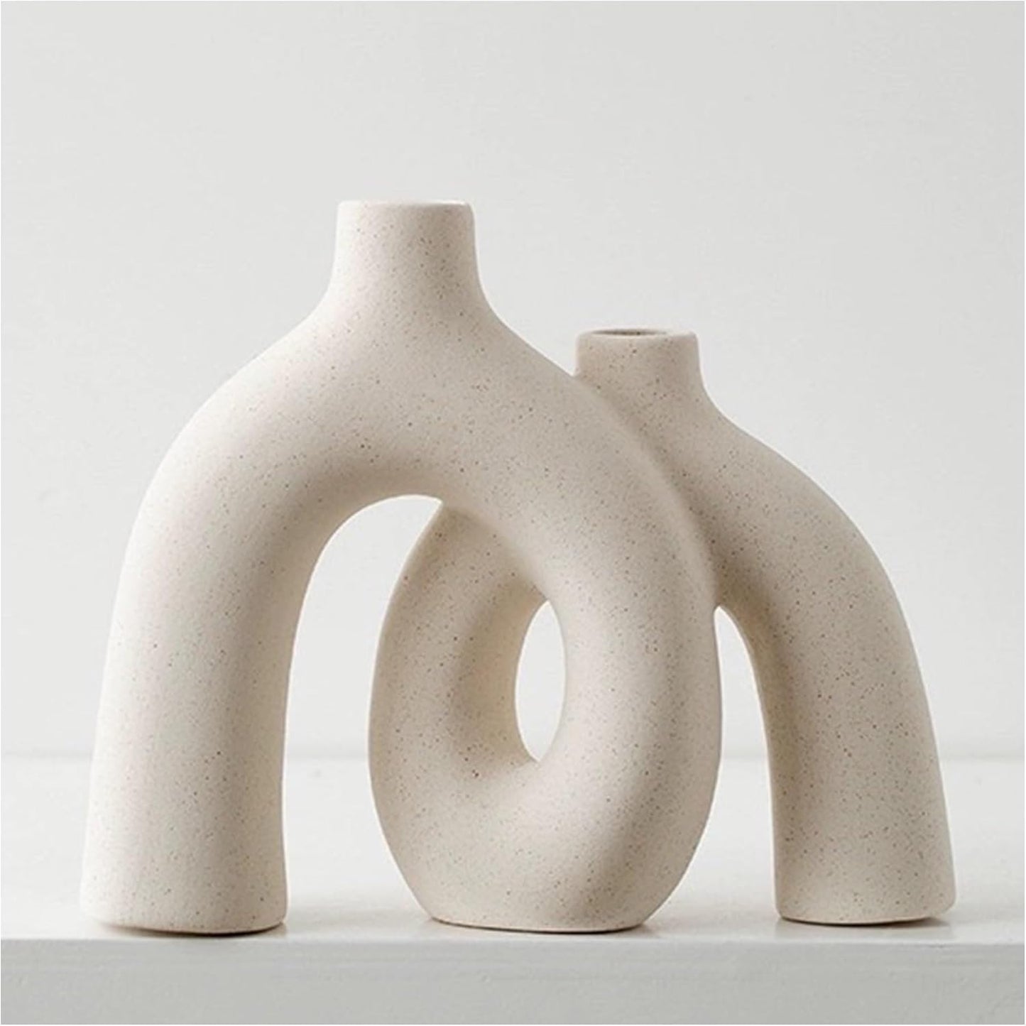 Hug Donut Decorative Vase Set - Modern Nordic Boho Style Vases Home Decor, Matte Ceramic Decorations for Living Room Shelf, Bookshelf Mantle Entryway Table or Console Décor (Cream White)-VerdiqueGarden