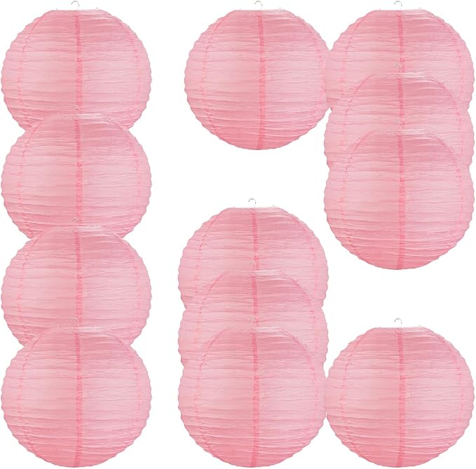 Chinese Style Paper Lanterns, Set of 12, Suitable for Party Decoration (Pink, 14in)-VerdiqueGarden