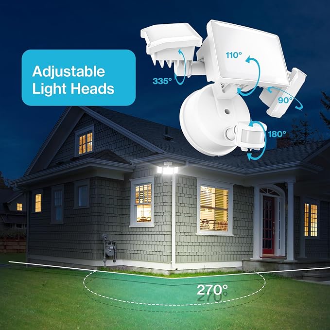 Olafus 65W Motion Sensor Outdoor Light, 2 Pack LED Security Light 6000LM, 6500K Exterior Motion Flood Light with 3 Adjustable Heads, for Outside Garage, Yard, Patio, IP65 Waterproof, White-VerdiqueGarden