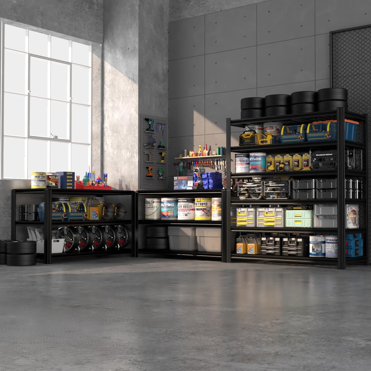 3600LBS 6 Tier Metal Shelving Unit 84" H x 55" W x 24" D, Adjustable Garage Shelves, Heavy Duty Storage Shelves for Warehouse, Basement, Kitchen, Pantry, Living Room, Black-VerdiqueGarden