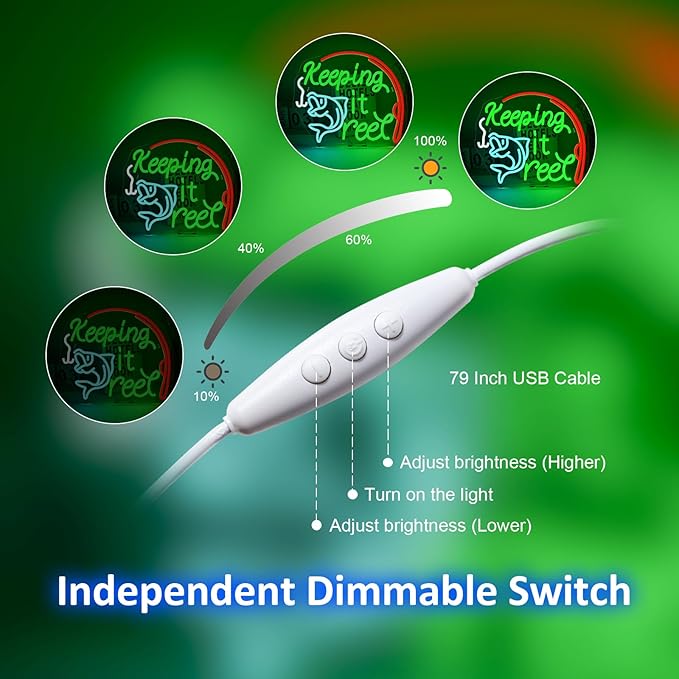Keeping It Reel Neon Sign Fishing Themed LED Wall Decor for Man Caves, Tackle Shops & Lake Houses, USB-Powered Adjustable Brightness, Angler-Themed Decoration-VerdiqueGarden