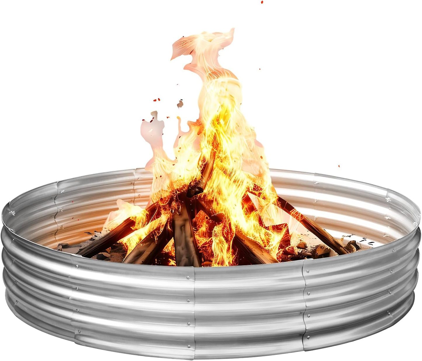 HGD 60 Inch Large Galvanized Steel Metal Fire Pit Ring - 5FT Heavy Duty Fire Rings for Outside Wood Burning - 12" Tall Portable Bonfire Firepit for Backyard, Patio, Camping-VerdiqueGarden