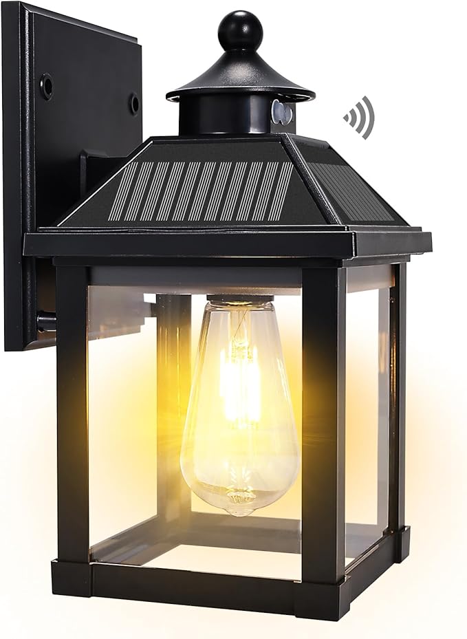 Solar Wall Lights Outdoor, Dusk to Dawn Motion Sensor Lights Waterproof, Solar Porch Lights with 3 Modes & Motion Sensor, Lantern Light Fixture for Patio Garage Entryway Garden-VerdiqueGarden