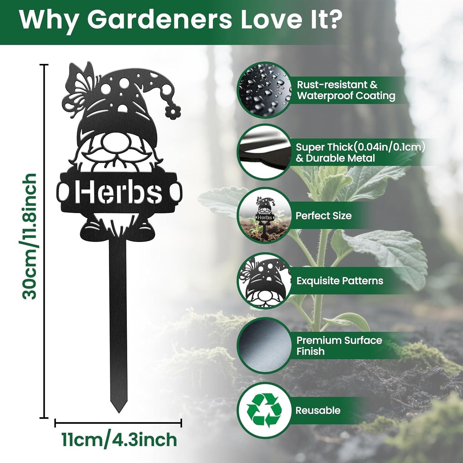 CUTHOLLOW Metal Plant Marker Stake Herbs and Gnome for Outdoor Indoor, Waterproof 11.8 inch Cute Garden Plant Labels Sign Tag for Herb, Farmhouse Greenhouse Decor - Funny Gardening Gifts-VerdiqueGarden