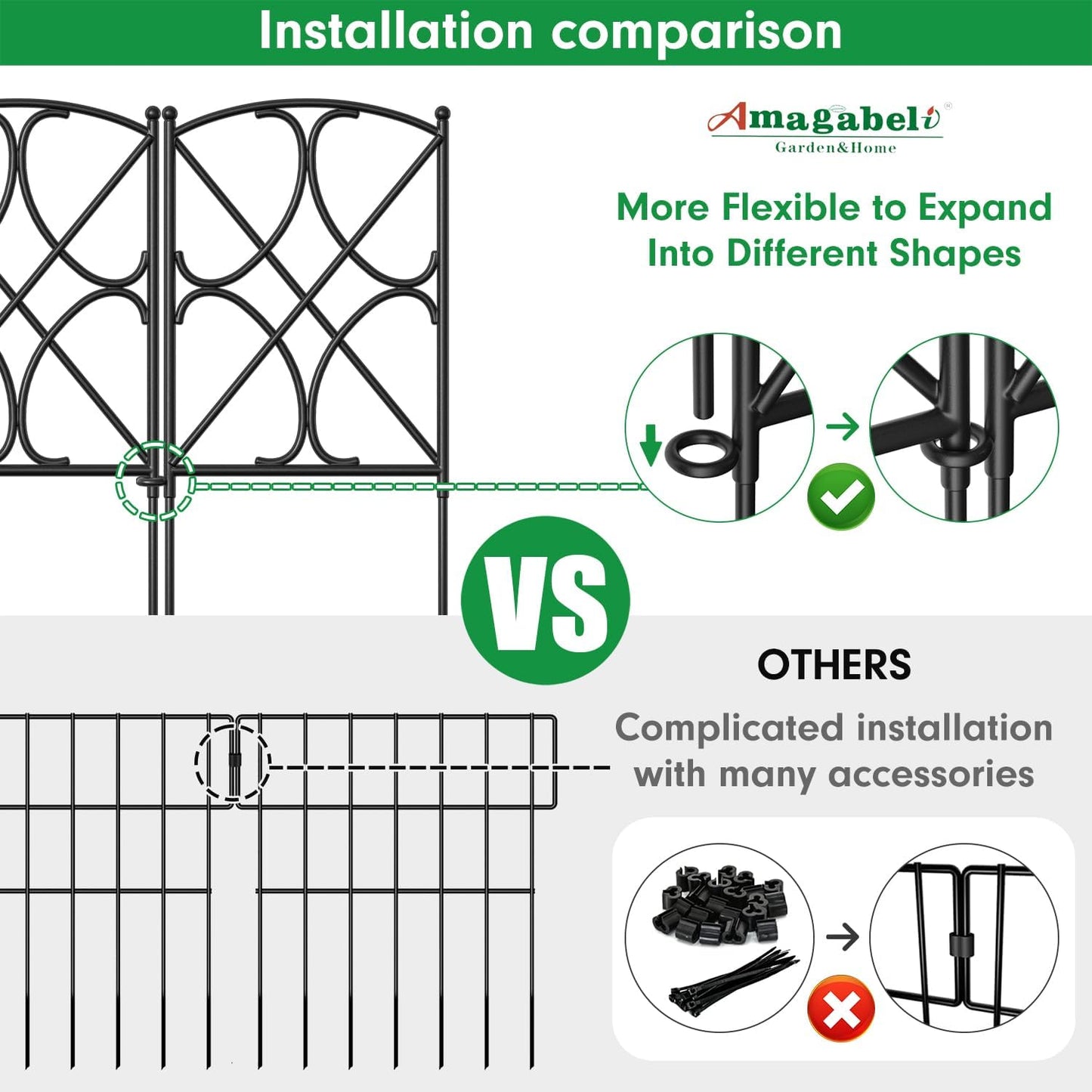 AMAGABELI GARDEN & HOME 10 Panels 24in(H)×10ft(L) Decorative Garden Fences and Borders for Dogs Rustproof Metal No Dig Fence Panels Garden Edging Border for Animal Barrier Flower Beds Yard Patio-VerdiqueGarden