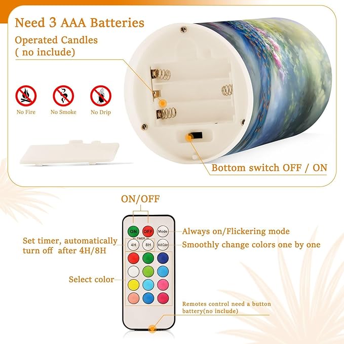 Flickering Flameless Candles, Peacock Flowers LED Candles with Remote Timer, Set of 2 Battery Operated Candle for Valentine Wedding Birthday-VerdiqueGarden