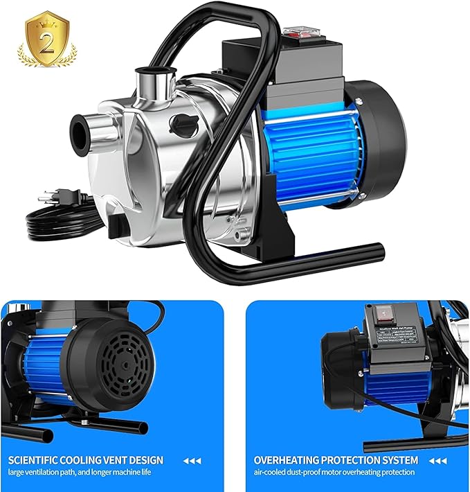 1.6 HP Portable Water Transfer Pump 1500 GPH Electric Shallow Well Pump Garden Booster Pumps for Draining Irrigation Lawn Farm Water Removal-VerdiqueGarden