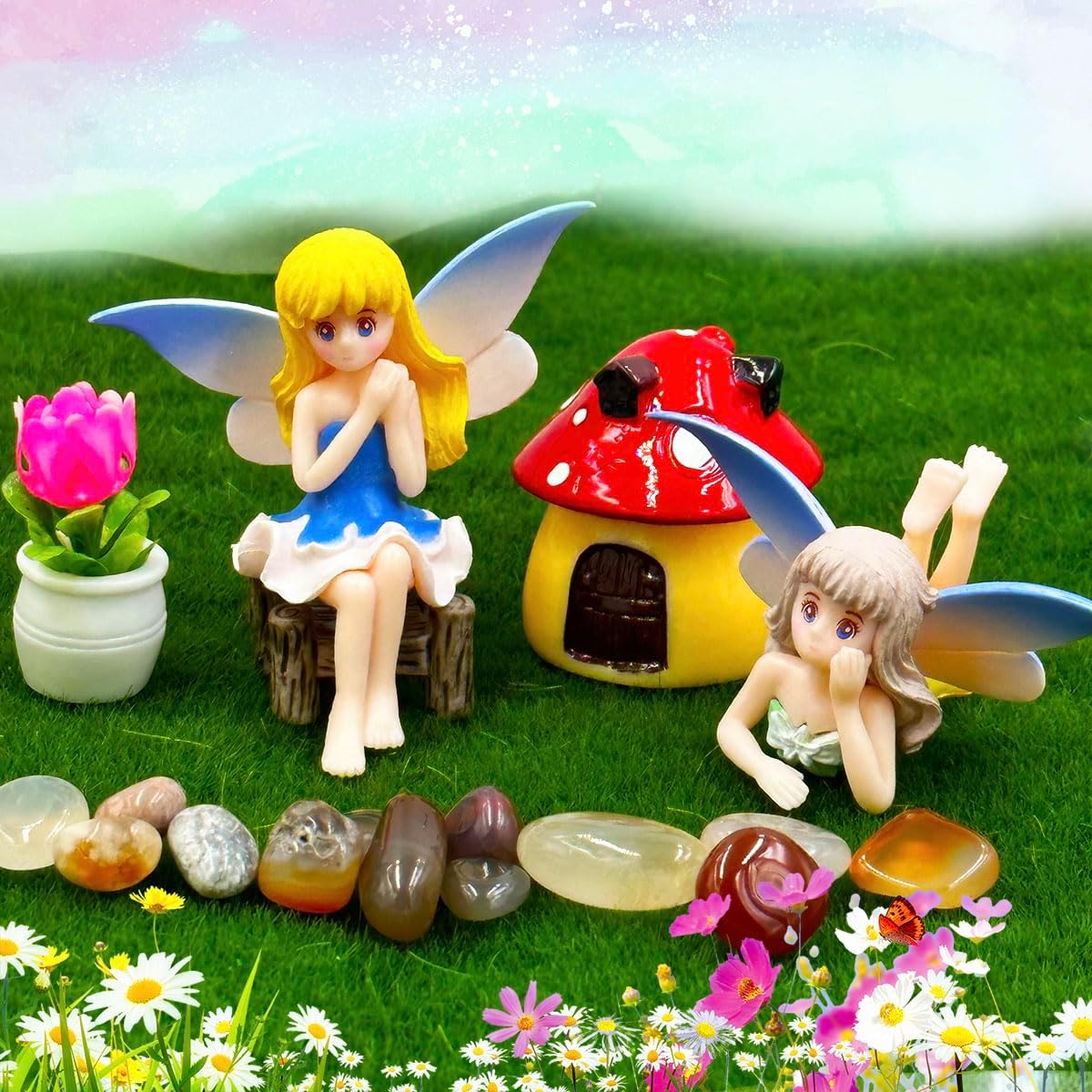 Suartus Miniature Fairy Figurines - 4Pcs Small Flower Fairies Ornaments Resin Mini Fairy Figurines Tiny Elf for DIY Fairy Garden Flower Pot Bonsai Micro Landscapes Craft Decoration Accessories-VerdiqueGarden