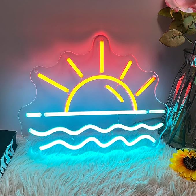Sunset Sunrise Neon Sign, Neon Signs for Wall Decor Dimmable LED Neon Light Sign for Beach Bedroom Living Room Wedding Bar Party Home Room Decor-VerdiqueGarden