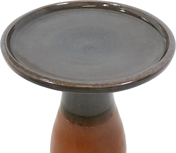 Sunnydaze 21" H Ceramic Bird Bath for Outside - Hand-Painted Outdoor Bird Bath Bowl, UV/Frost-Resistant Finish - Dusty Rose - Classic Pedestal-VerdiqueGarden