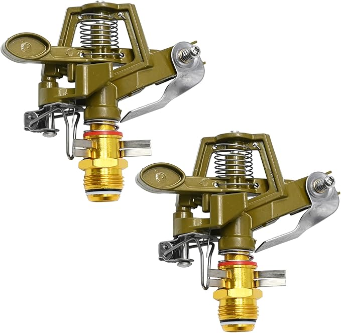 1/2 Inch Brass Impact Sprinkler with Nozzles Adjustable 0-360 Degree Coverage Pattern Heavy Duty Lawn Sprinkler Head for Yard Lawn Grass Patio Garden Irrigation (2Pcs)-VerdiqueGarden