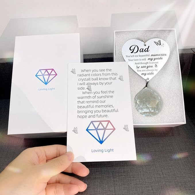 Memorial Suncatcher Gifts for Loss of Dad, Sympathy Gifts for Loss of Dad, Dad in Heaven Memorial Crystal Suncatcher for Window Home Decor (Dad)-VerdiqueGarden