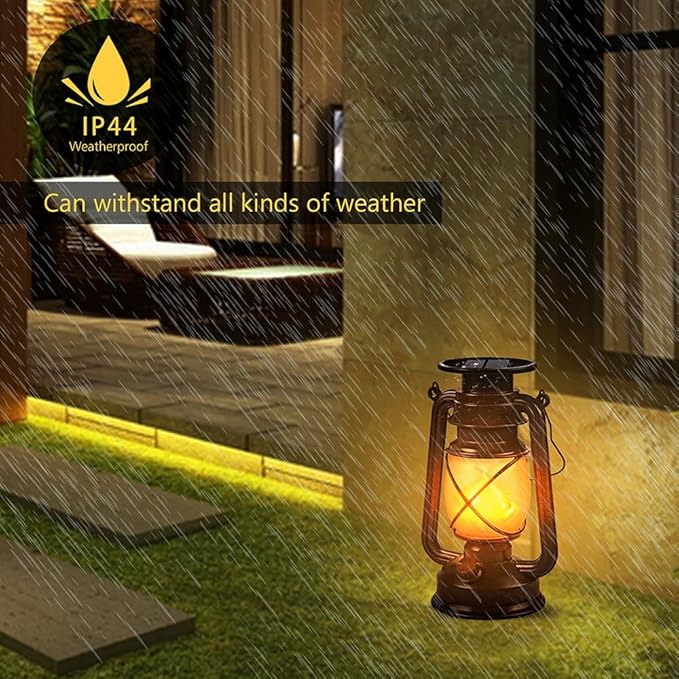 Solar Lantern Outdoor Hanging Solar Lights Dancing Flame Led Waterproof Camping Lamps, Landscape Decor for Table Patio Garden Yard Pathway Porch 2 Pack-VerdiqueGarden