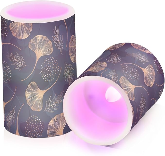 Flickering Flameless Candles, Golden Ginkgo Leaf LED Candles with Remote Timer, Set of 2 Battery Operated Candle for Valentine Wedding Birthday-VerdiqueGarden