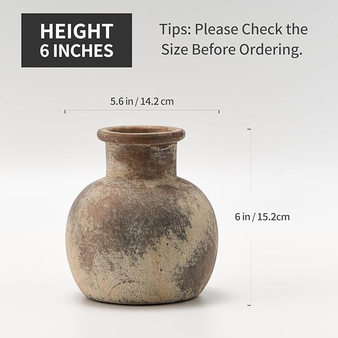 SIDUCAL Ceramic Rustic Farmhouse Vase | 6 Inch Pottery Decorative Flower for Home Decor | Boho Vase | Terracotta for Table, Living Room, Bathroom Decoration, Shelf Decor, Mantel-VerdiqueGarden