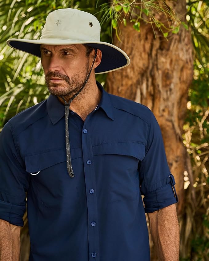 Men's Shapeable Wide Brim Hat - UPF 50 Sun Protection - Maximum Coverage on Your Next Adventure - Sun Fearless Leo Hat-VerdiqueGarden