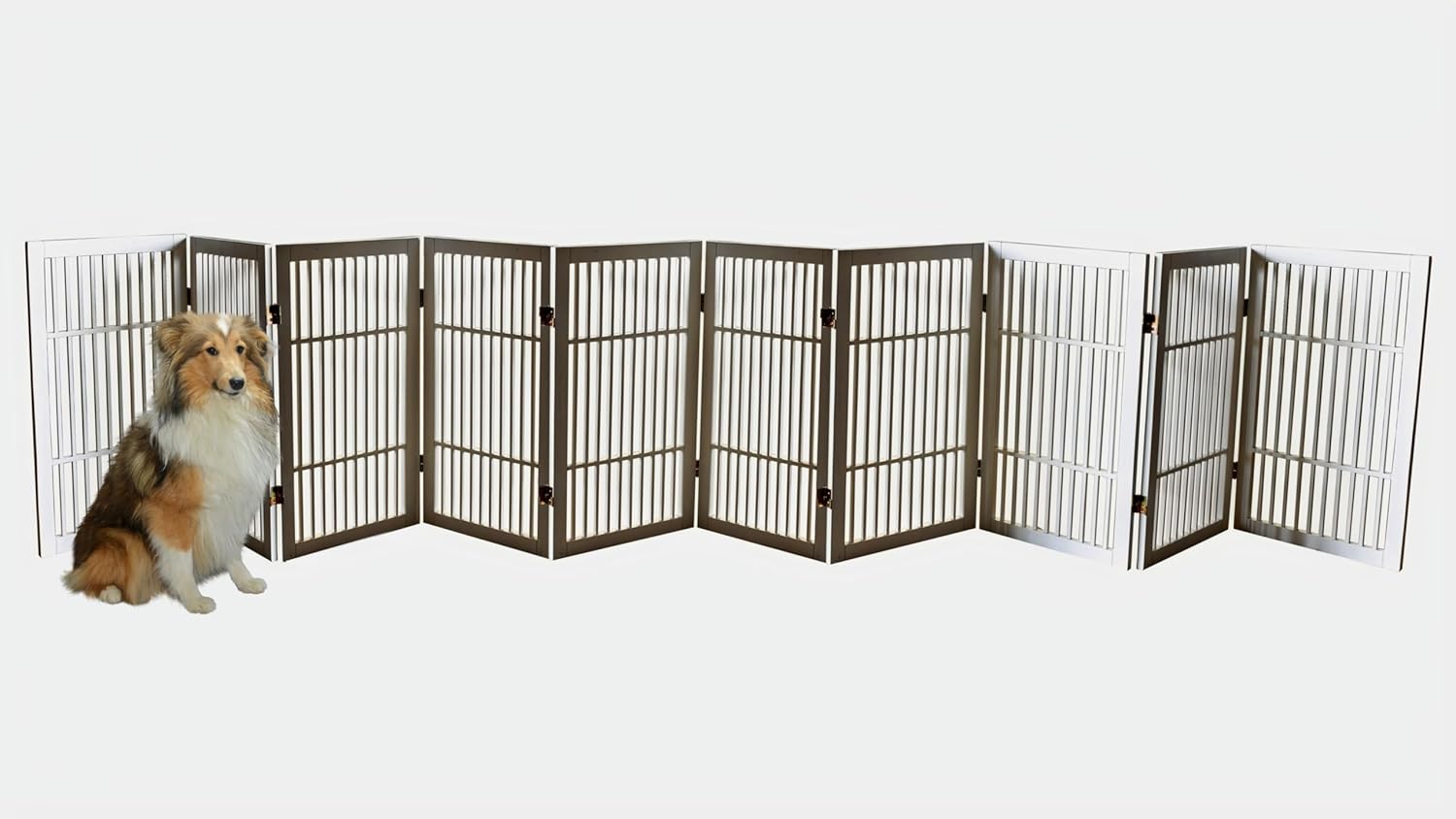 Pet Dog Gate Strong and Durable Freestanding Folding Acacia Hardwood Portable Wooden Fence Indoors or Outdoors by Urnporium (White Pet Gate, 10 Panel 30" Tall)-VerdiqueGarden