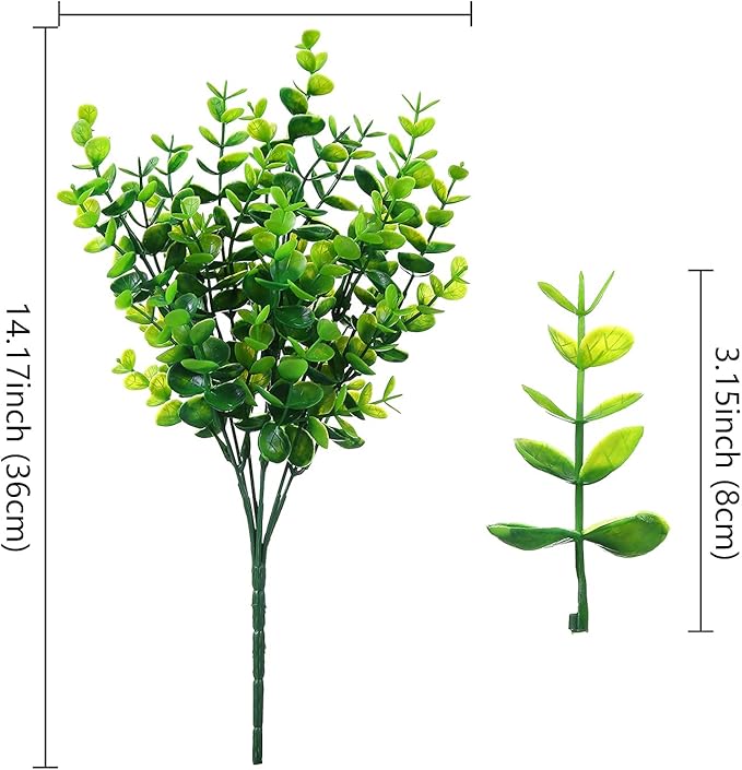 Artificial Plants Flowers Grass Shrubs 8 Pack No Fade Faux Plastic Flowers Outdoor for Farmhouse Garden Porch Patio Indoor Wedding Decoration Greenery Fake Plants uv Resistant (1#Green)-VerdiqueGarden