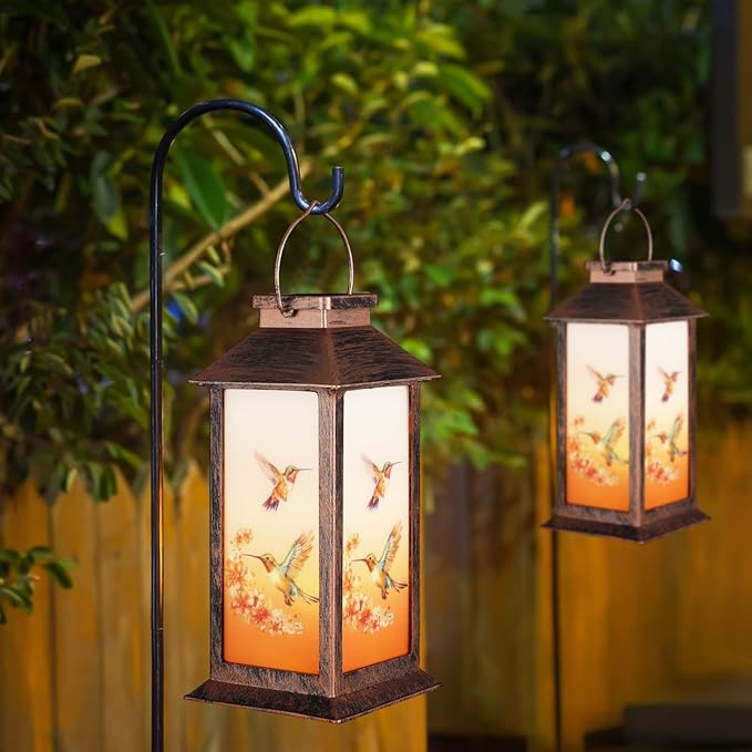 Solar Lantern Outdoor Waterproof Hummingbird Garden Decor Birthday Gifts for Women Mom and Grandma Solar LED Plastic Decorative Hanging Light for Yard(Hummingbird )-VerdiqueGarden