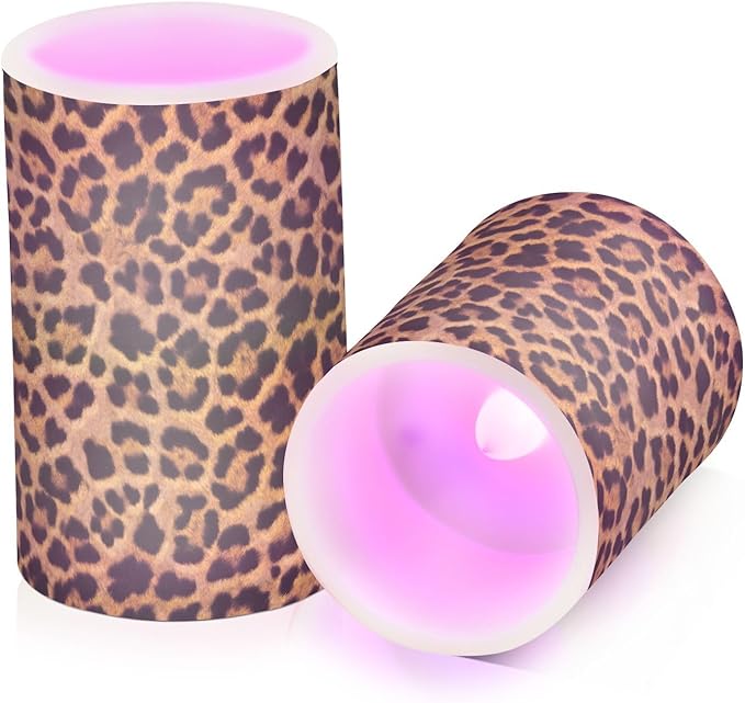 Flickering Flameless Candles, Leopard Texture LED Candles with Remote Timer, Set of 2 Battery Operated Candle for Valentine Wedding Birthday-VerdiqueGarden