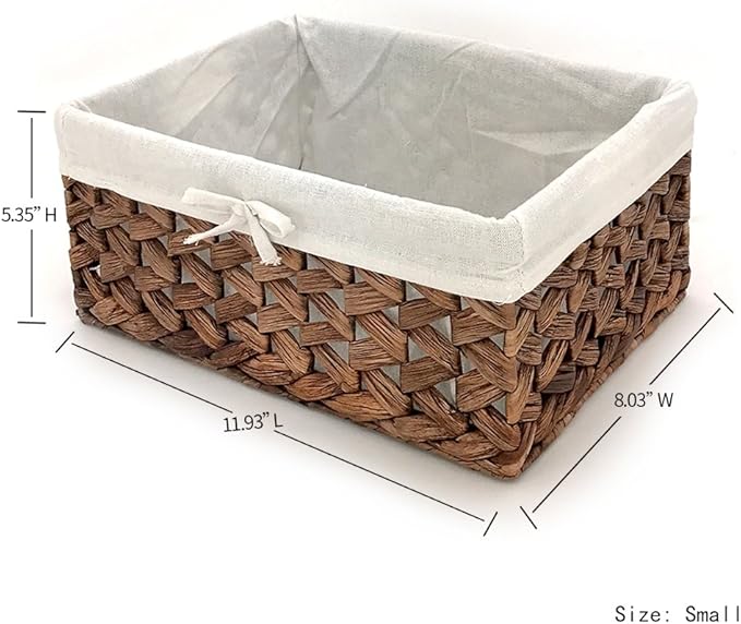 Rectangular Woven Seagrass Storage Bins with Handle,Kingwillow. (water hyacinth, Small)-VerdiqueGarden
