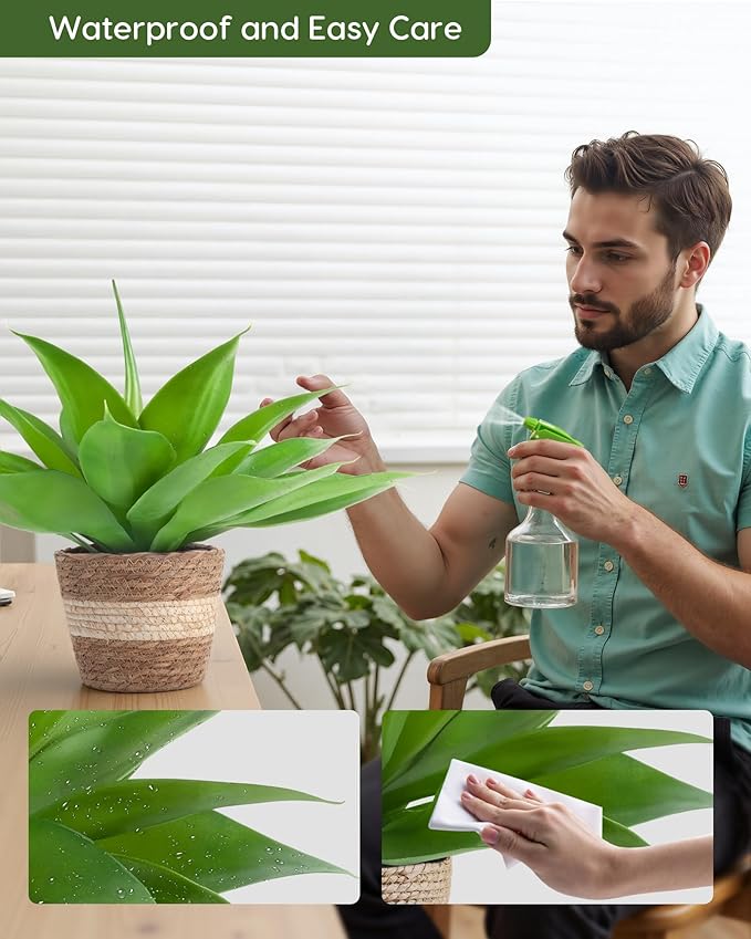 Velener Fake Agave with Rattan Pot, Artificial Plant Outdoor Agave - Fake Sucuulents Plants for Indoor and Outdoor Decor(16 Inch)-VerdiqueGarden