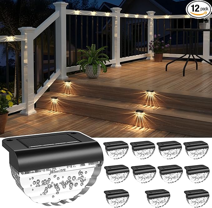 12 Pack Solar Deck Lights Outdoor, Solar Step Lights Waterproof for Outside, Yard, Patio, Garden, Pool, Railing, Stairs, Fence (Warm White)-VerdiqueGarden