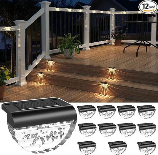 12 Pack Solar Deck Lights Outdoor, Solar Step Lights Waterproof for Outside, Yard, Patio, Garden, Pool, Railing, Stairs, Fence (Warm White)-VerdiqueGarden