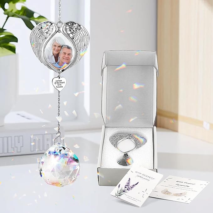 Memorial Gifts for Loss of Loved One, Sympathy Gifts Personalized Memorial Picture Frame Ornament - SunCatcher Crystal Ball, Rainbow Bereavement Gift Ideas for Loss of Mom, Dad, Friend-VerdiqueGarden